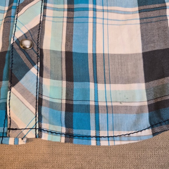 BKE Shirt Mens Large Blue White Plaid Western Pearl Snap Long Sleeve‎ Standard - Picture 9 of 9